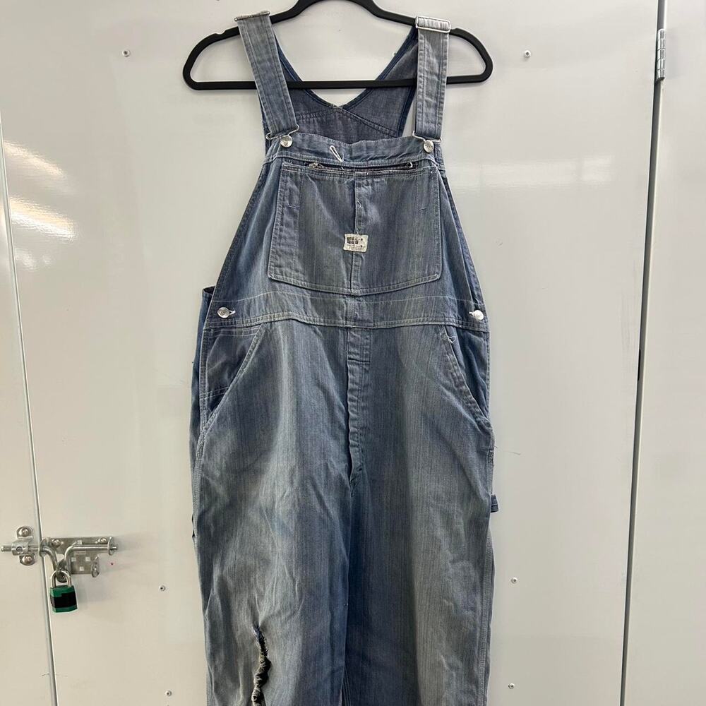 VTG 70s Sears Faded Blue denim overalls with a distressed look
